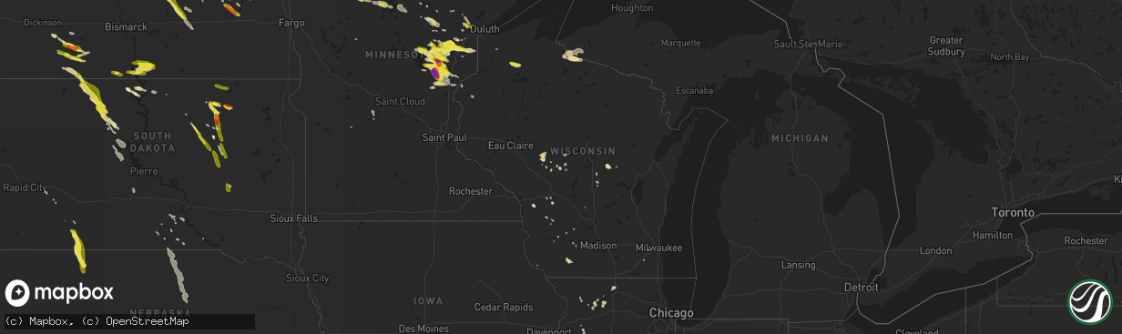 Hail map in Wisconsin on July 5, 2017