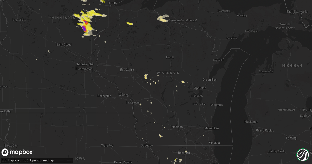 Hail map in Wisconsin on July 5, 2017