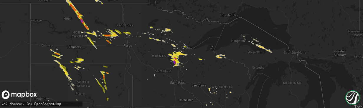 Hail map on July 5, 2017