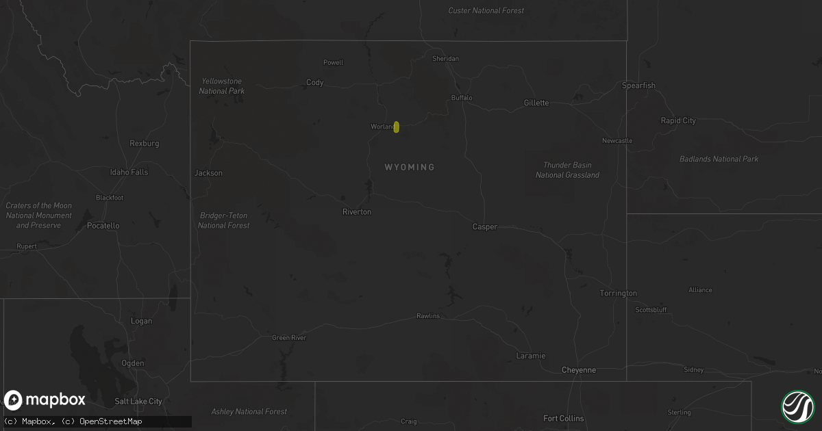 Hail map in Wyoming on July 5, 2018
