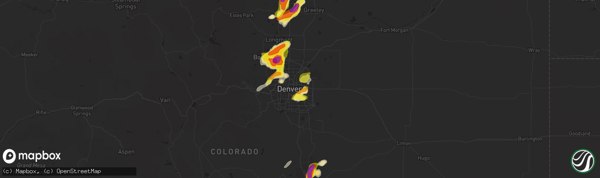 Hail map in Aurora, CO on July 5, 2019