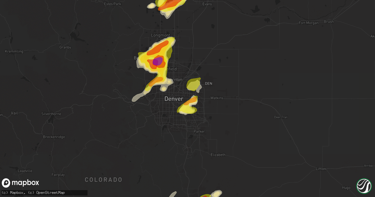 Hail map in Aurora, CO on July 5, 2019