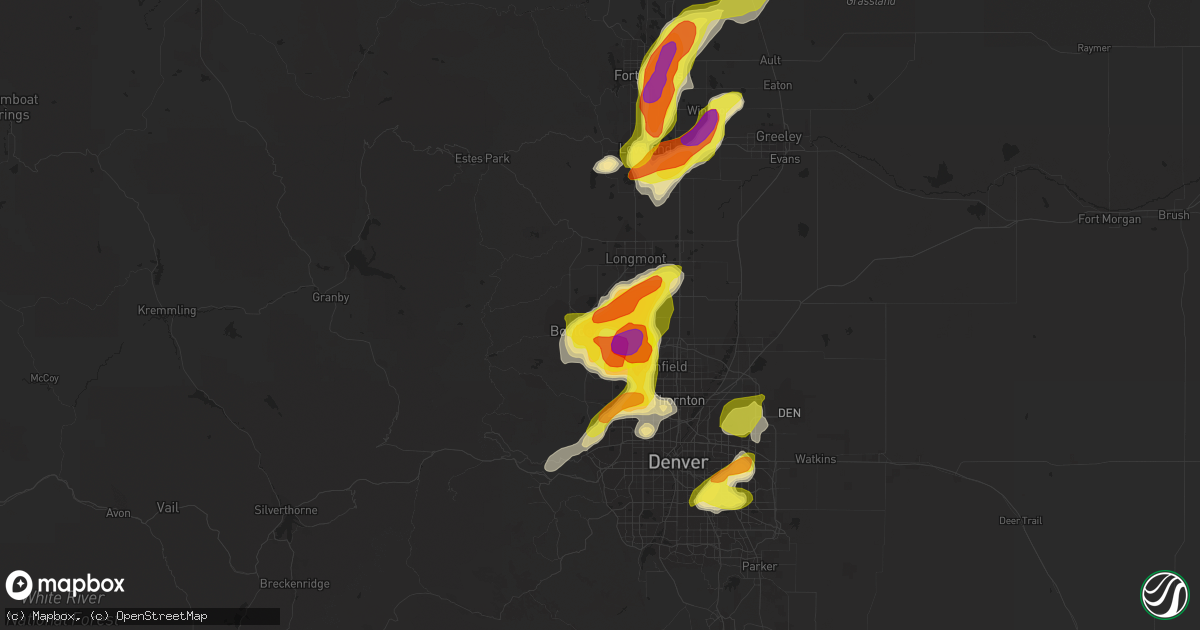 Hail map in Boulder, CO on July 5, 2019