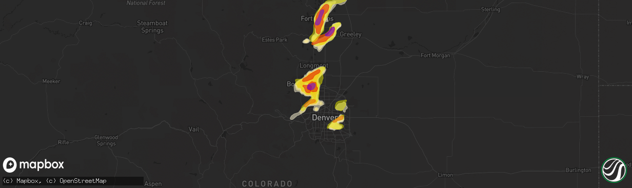 Hail map in Broomfield, CO on July 5, 2019