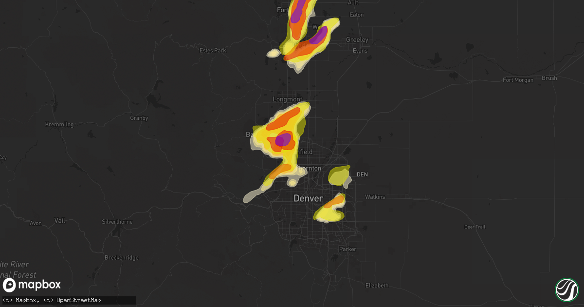 Hail map in Broomfield, CO on July 5, 2019
