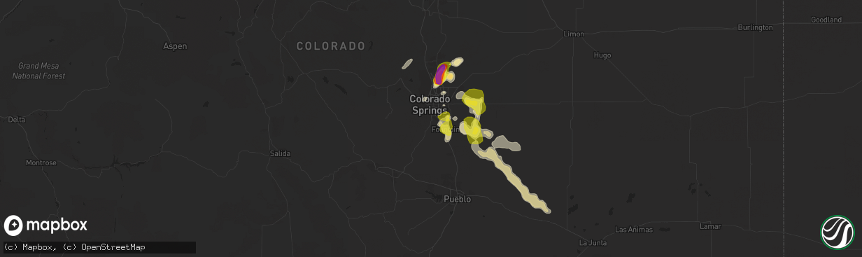 Hail map in Colorado Springs, CO on July 5, 2019