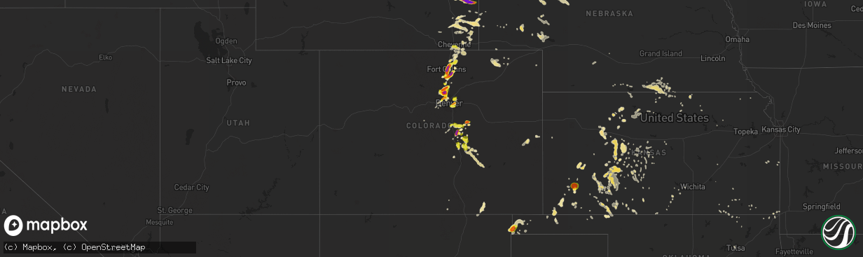 Hail map in Colorado on July 5, 2019