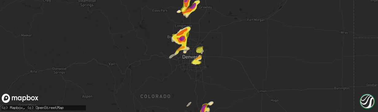 Hail map in Denver, CO on July 5, 2019