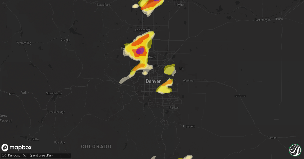 Hail map in Denver, CO on July 5, 2019