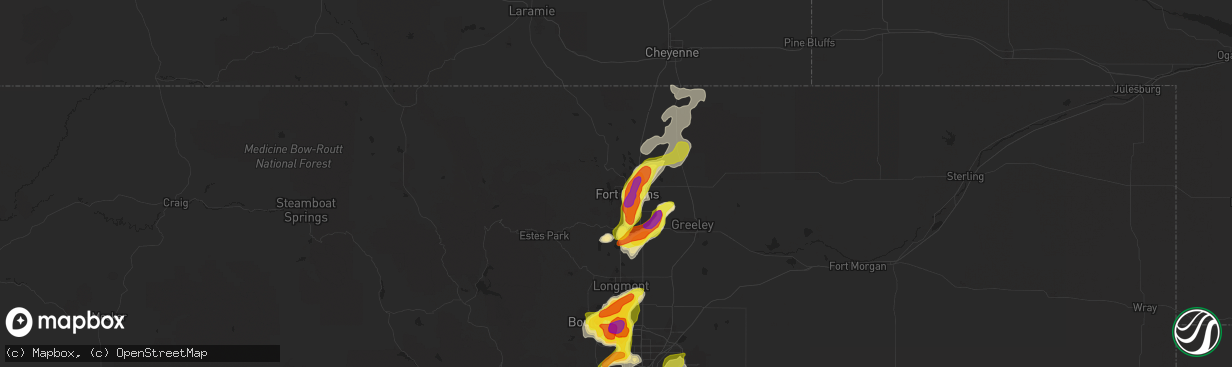 Hail map in Fort Collins, CO on July 5, 2019