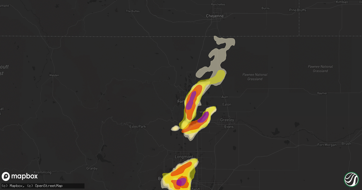 Hail map in Fort Collins, CO on July 5, 2019