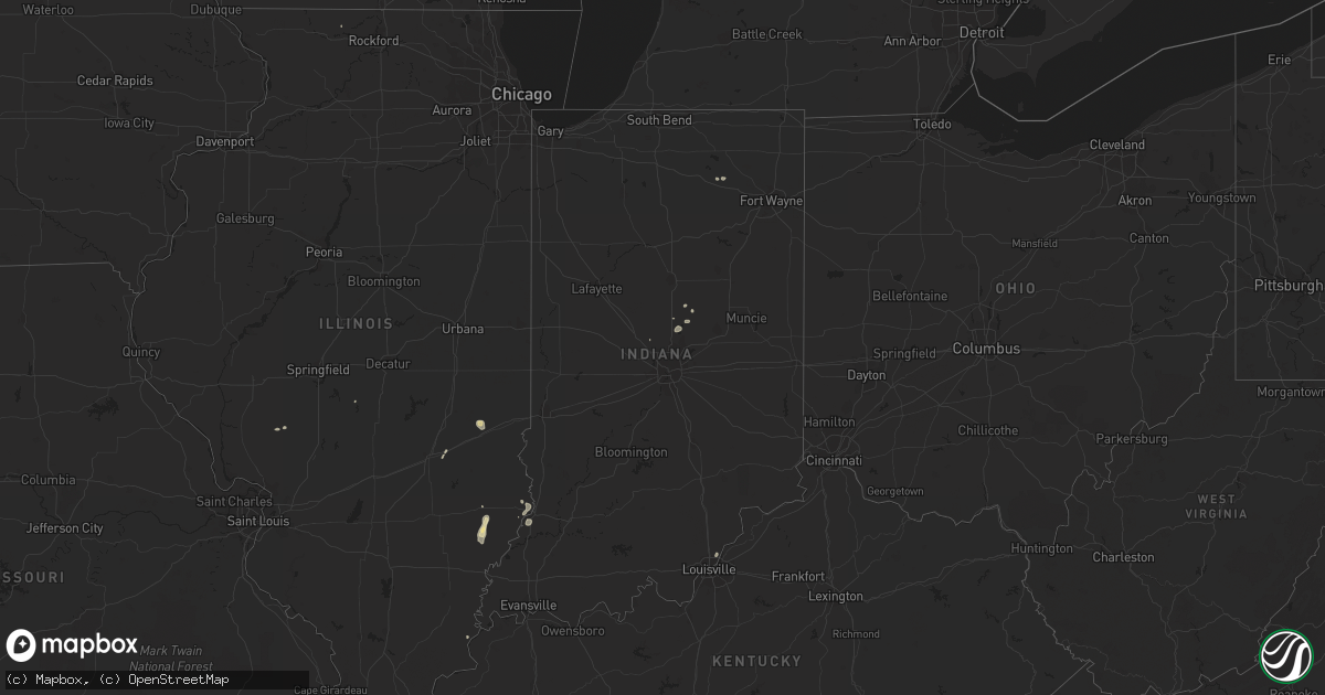 Hail map in Indiana on July 5, 2019