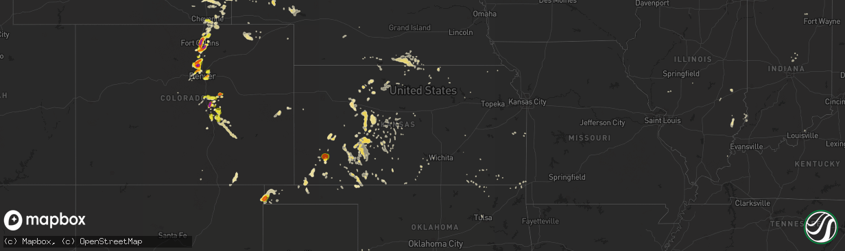 Hail map in Kansas on July 5, 2019