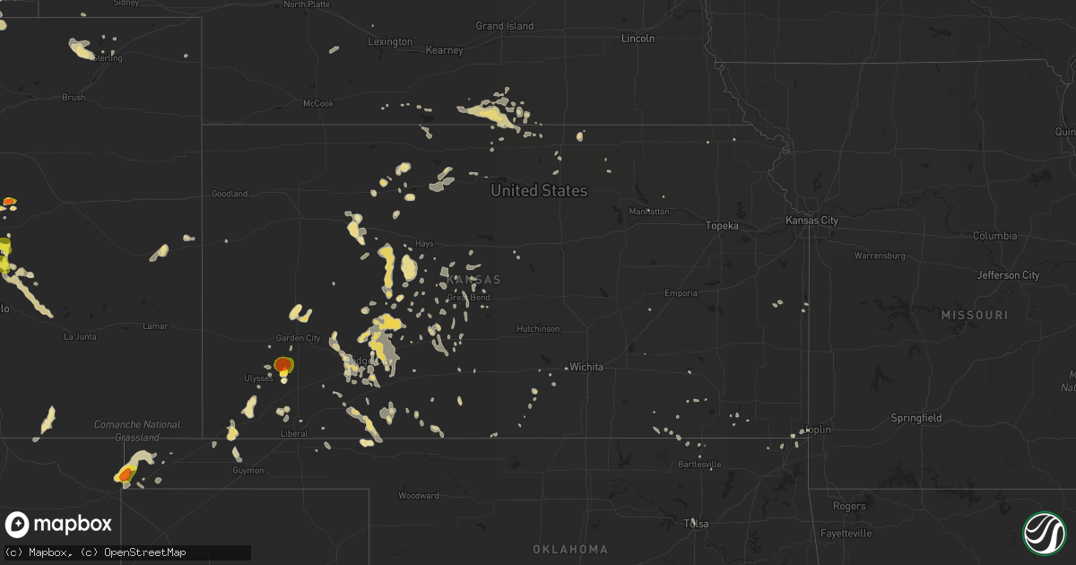 Hail map in Kansas on July 5, 2019