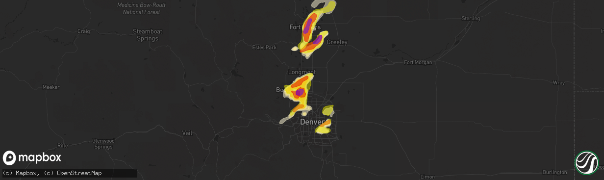 Hail map in Lafayette, CO on July 5, 2019