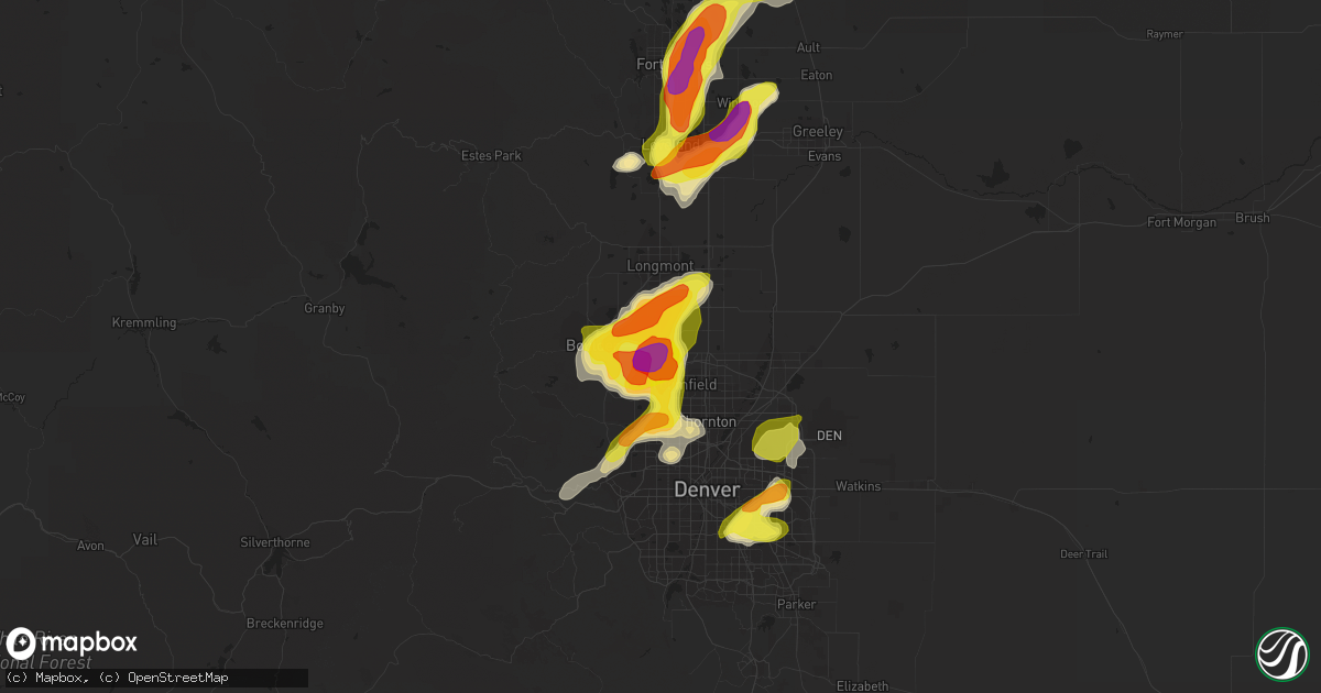 Hail map in Lafayette, CO on July 5, 2019