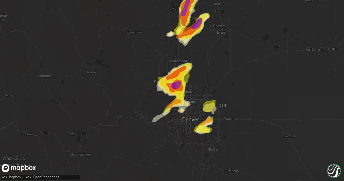 Hail map in Louisville, CO on July 5, 2019