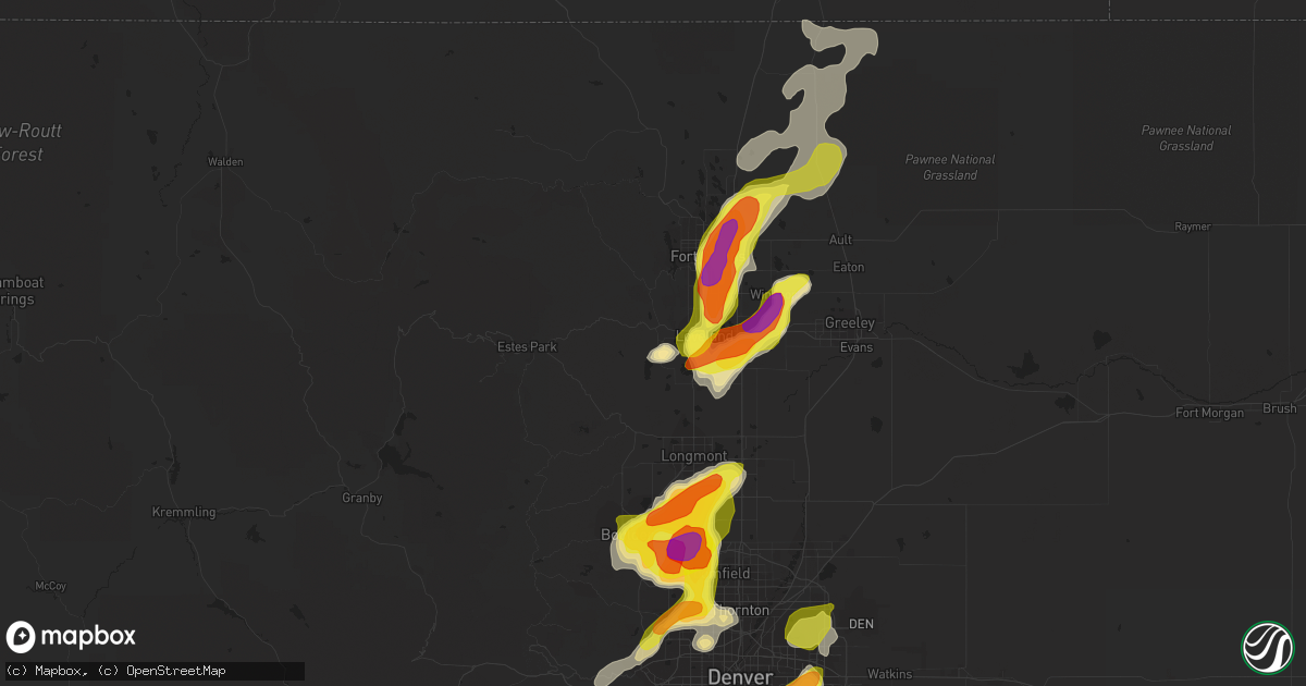 Hail map in Loveland, CO on July 5, 2019
