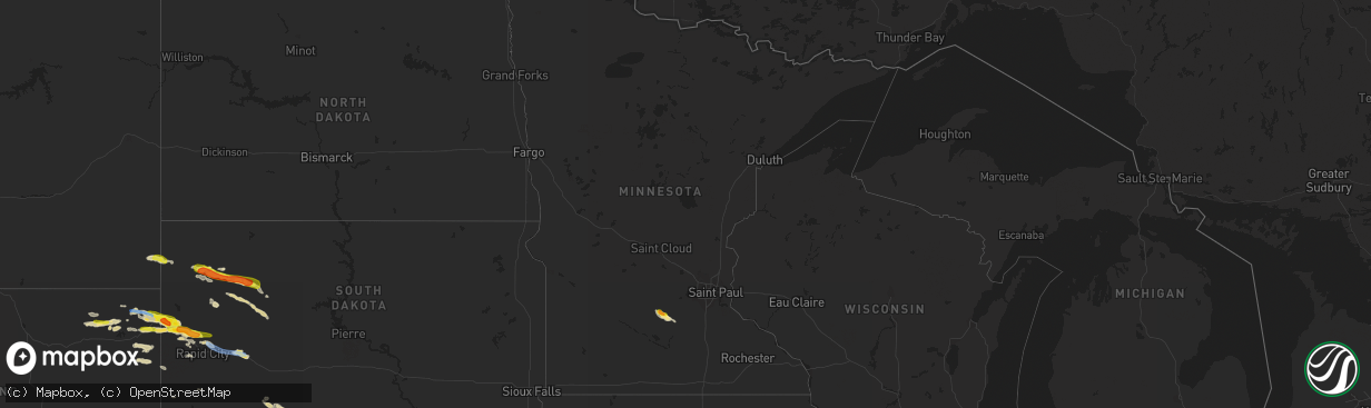 Hail map in Minnesota on July 5, 2019