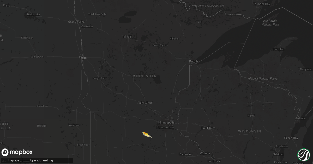 Hail map in Minnesota on July 5, 2019