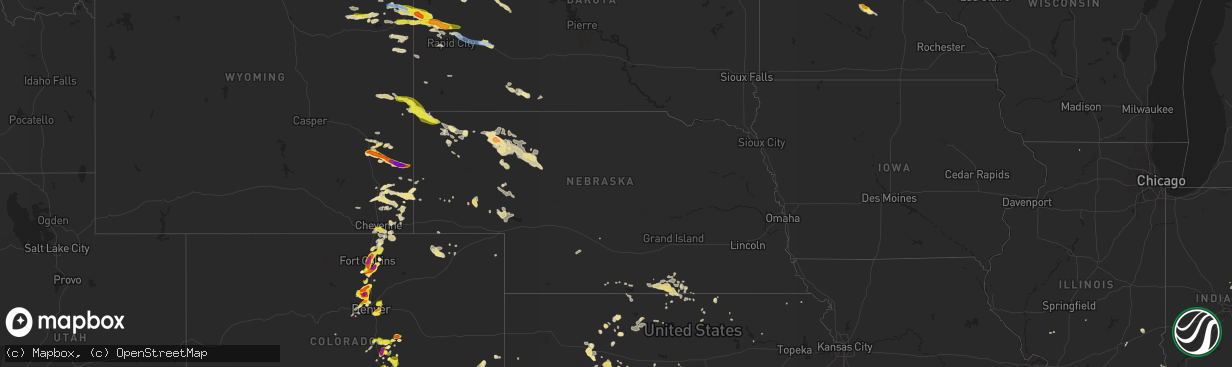 Hail map in Nebraska on July 5, 2019