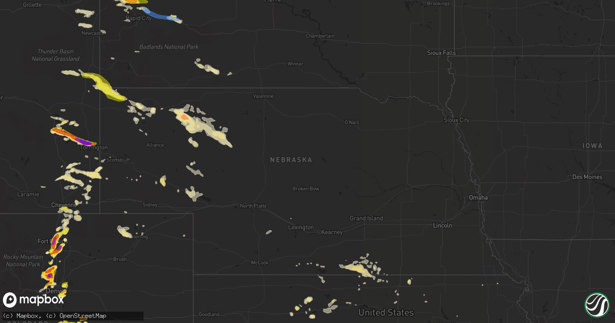 Hail map in Nebraska on July 5, 2019