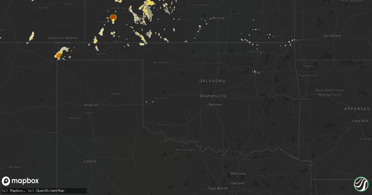 Hail map in Oklahoma on July 5, 2019