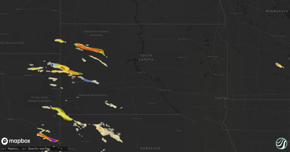 Hail map in South Dakota on July 5, 2019