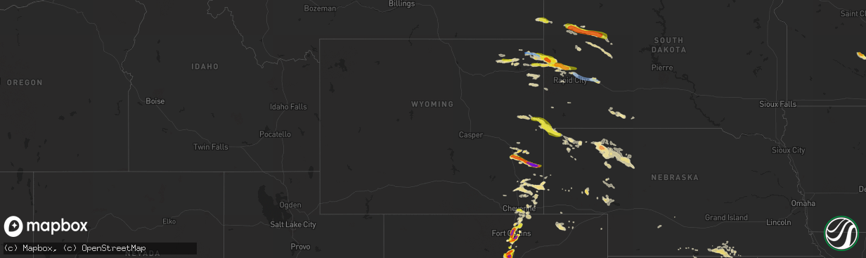 Hail map in Wyoming on July 5, 2019