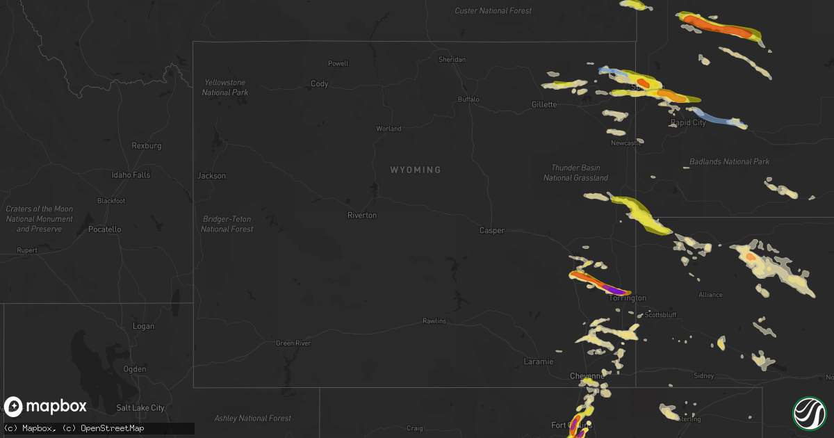 Hail map in Wyoming on July 5, 2019