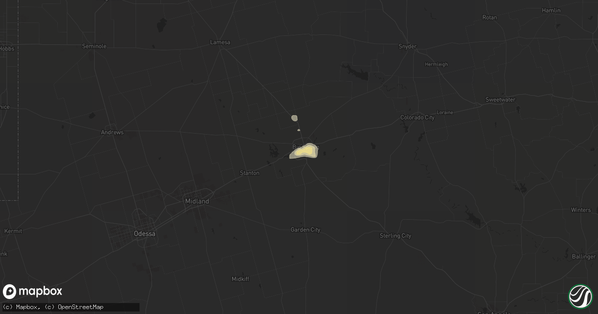 Hail map in Big Spring, TX on July 5, 2020