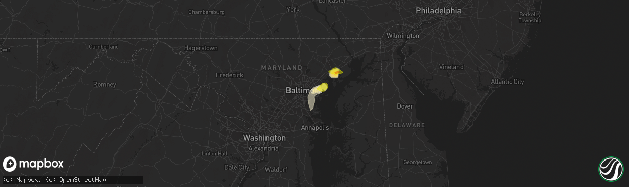 Hail map in Dundalk, MD on July 5, 2020