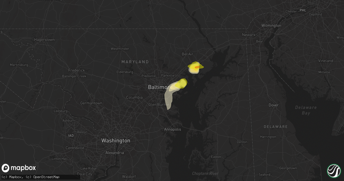 Hail map in Dundalk, MD on July 5, 2020