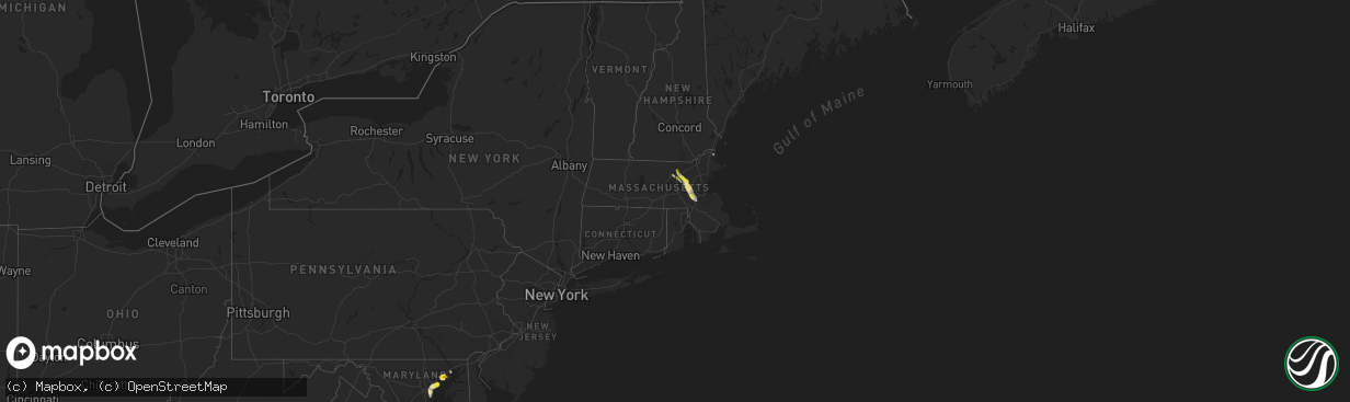 Hail map in Massachusetts on July 5, 2020