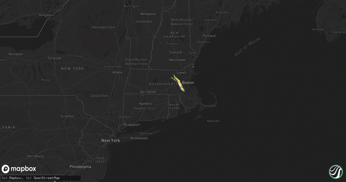 Hail map in Massachusetts on July 5, 2020