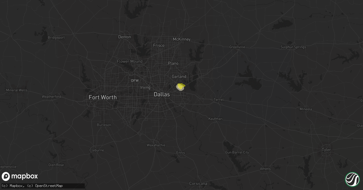 Hail map in Mesquite, TX on July 5, 2020
