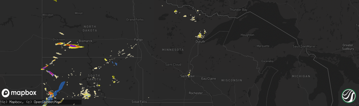 Hail map in Minnesota on July 5, 2020