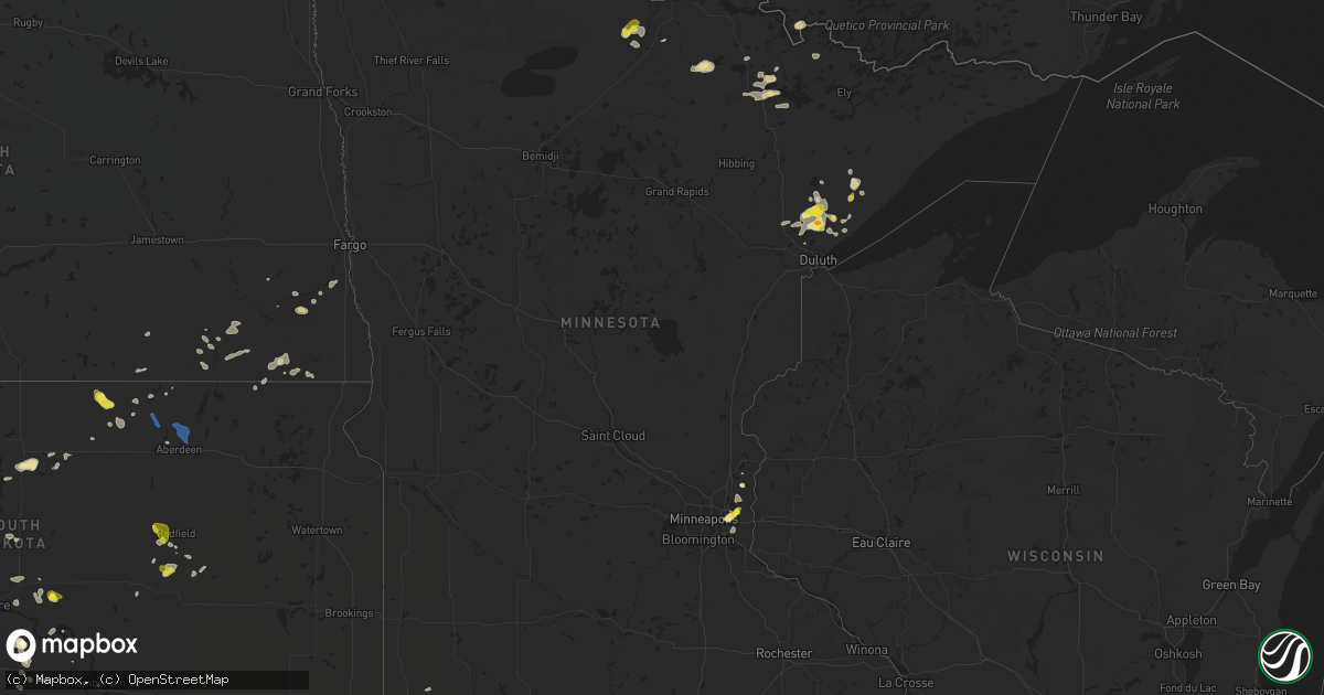 Hail map in Minnesota on July 5, 2020