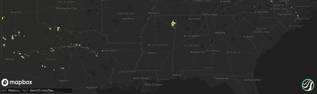 Hail map in Mississippi on July 5, 2020