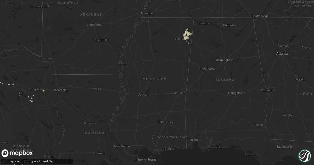 Hail map in Mississippi on July 5, 2020