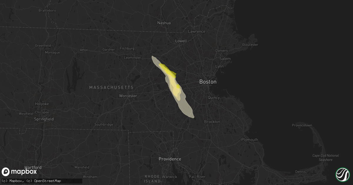 Hail map in Natick, MA on July 5, 2020