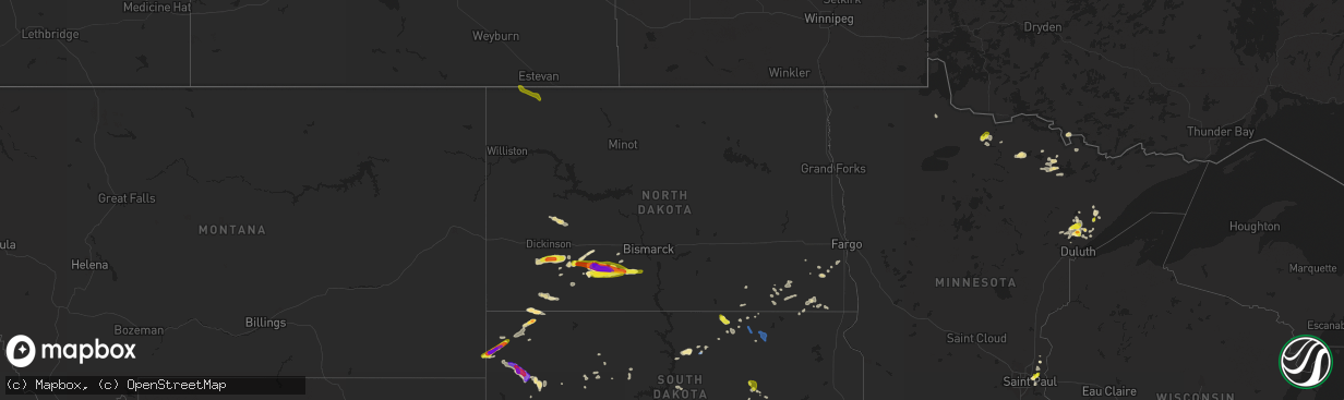 Hail map in North Dakota on July 5, 2020