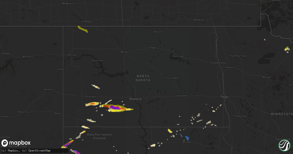 Hail map in North Dakota on July 5, 2020