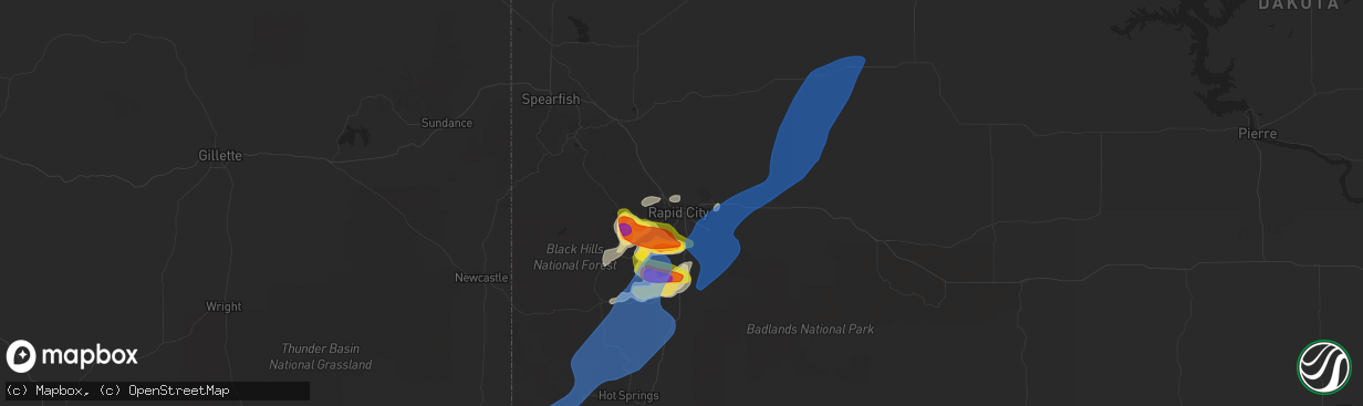 Hail map in Rapid City, SD on July 5, 2020