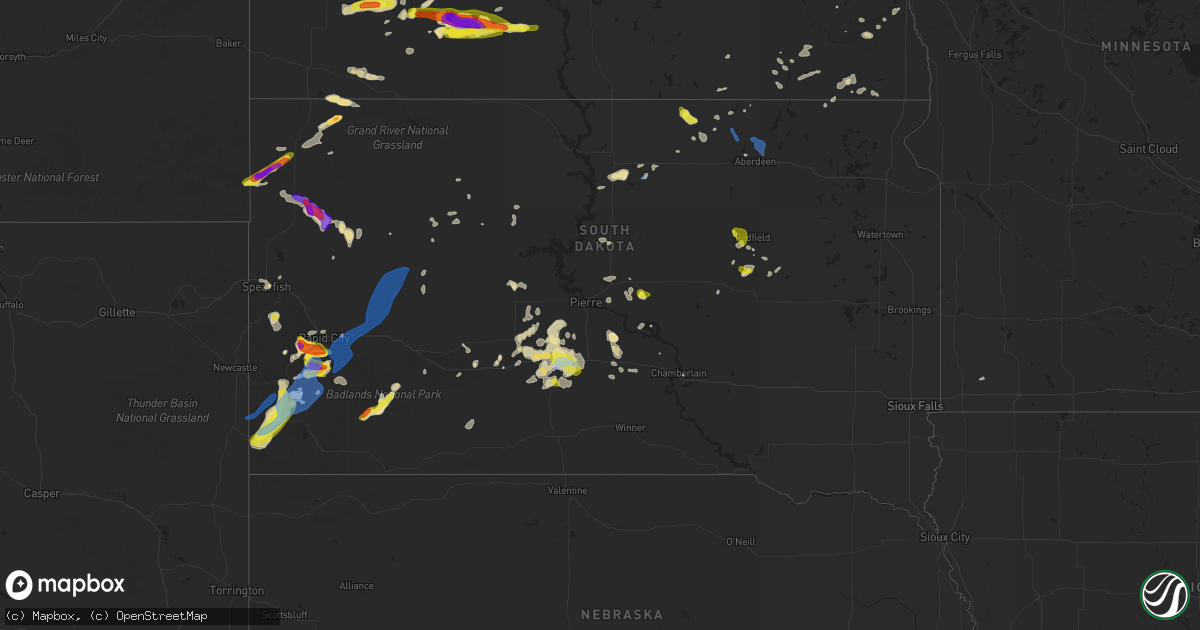 Hail map in South Dakota on July 5, 2020