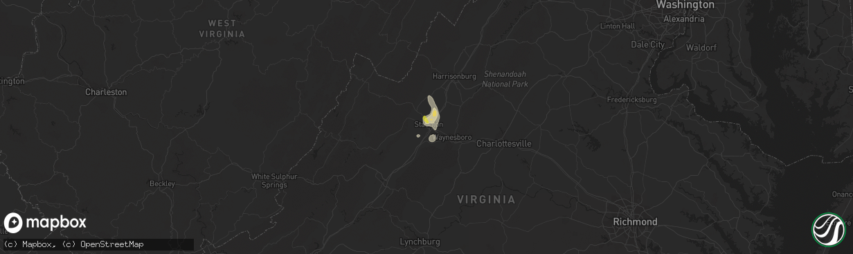 Hail map in Staunton, VA on July 5, 2020