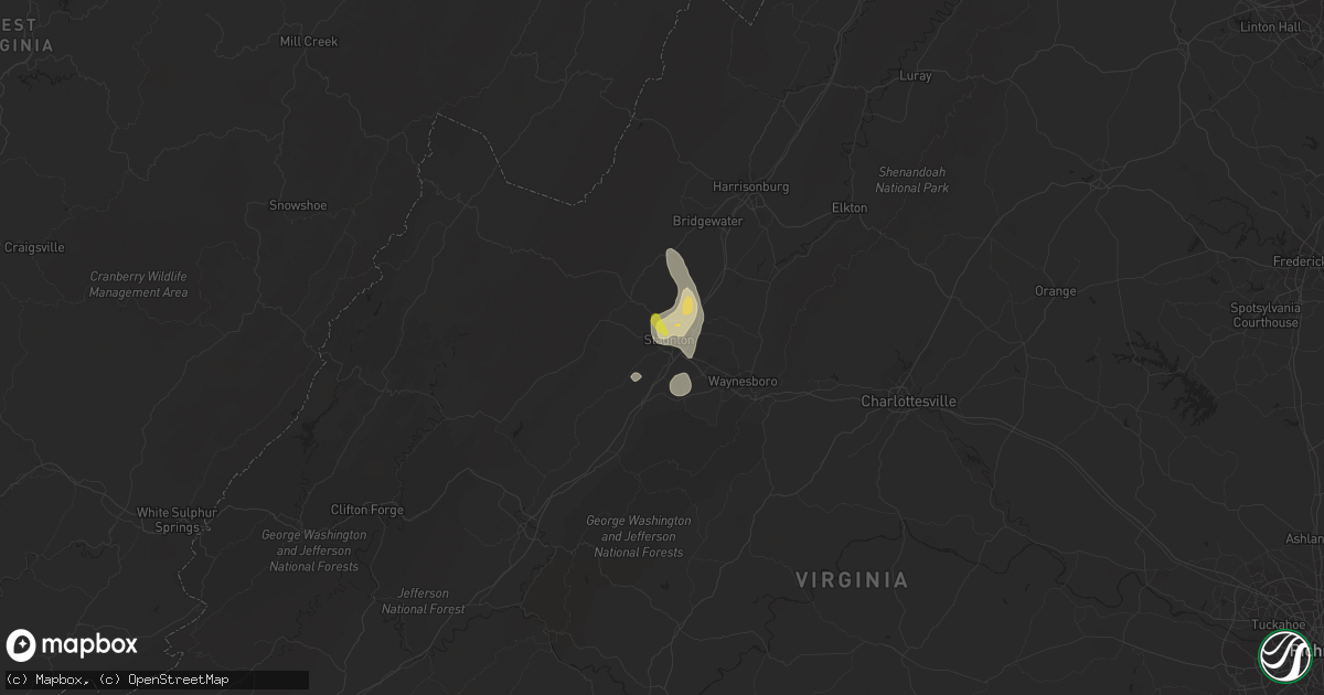 Hail map in Staunton, VA on July 5, 2020