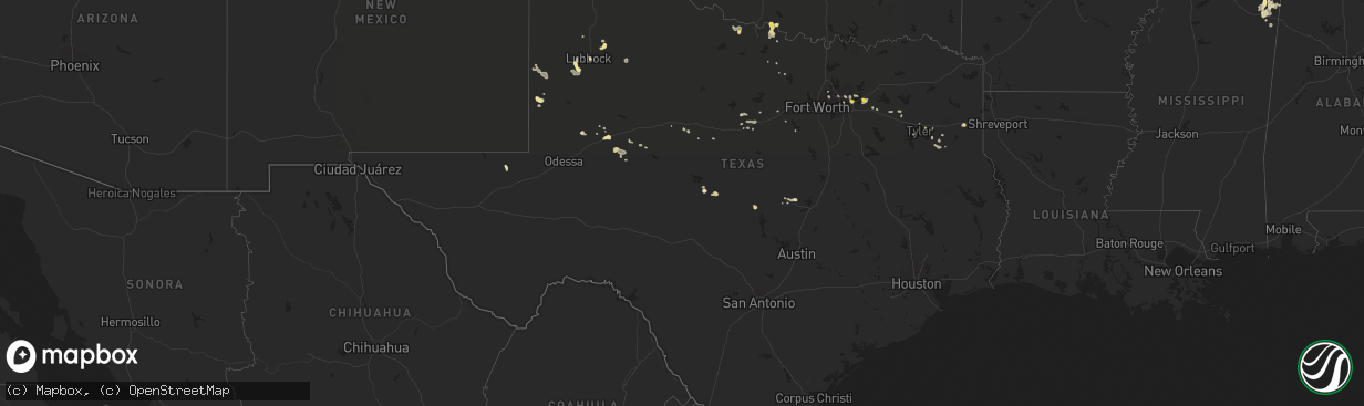 Hail map in Texas on July 5, 2020