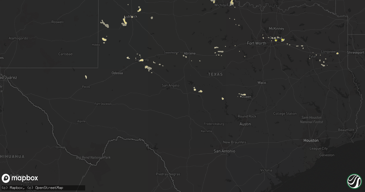 Hail map in Texas on July 5, 2020