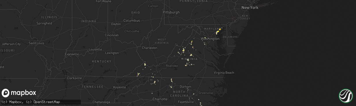 Hail map in Virginia on July 5, 2020